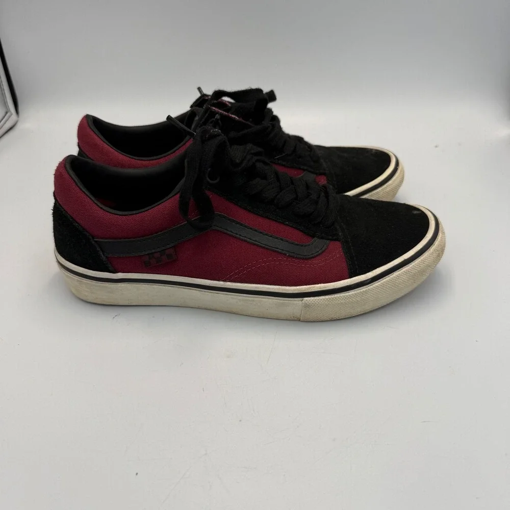 Vans Skate Old Skool Burgundy Black Suede Canvas PopCush Shoes Mens 8.0